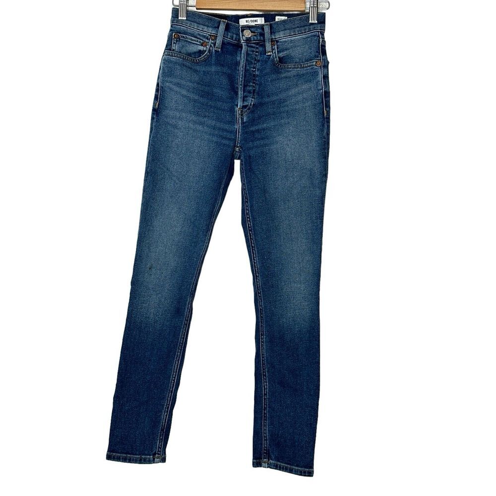 Re/Done Jeans Women 24 Button Fly Blue Denim Made USA Skinny Stretch High Rise